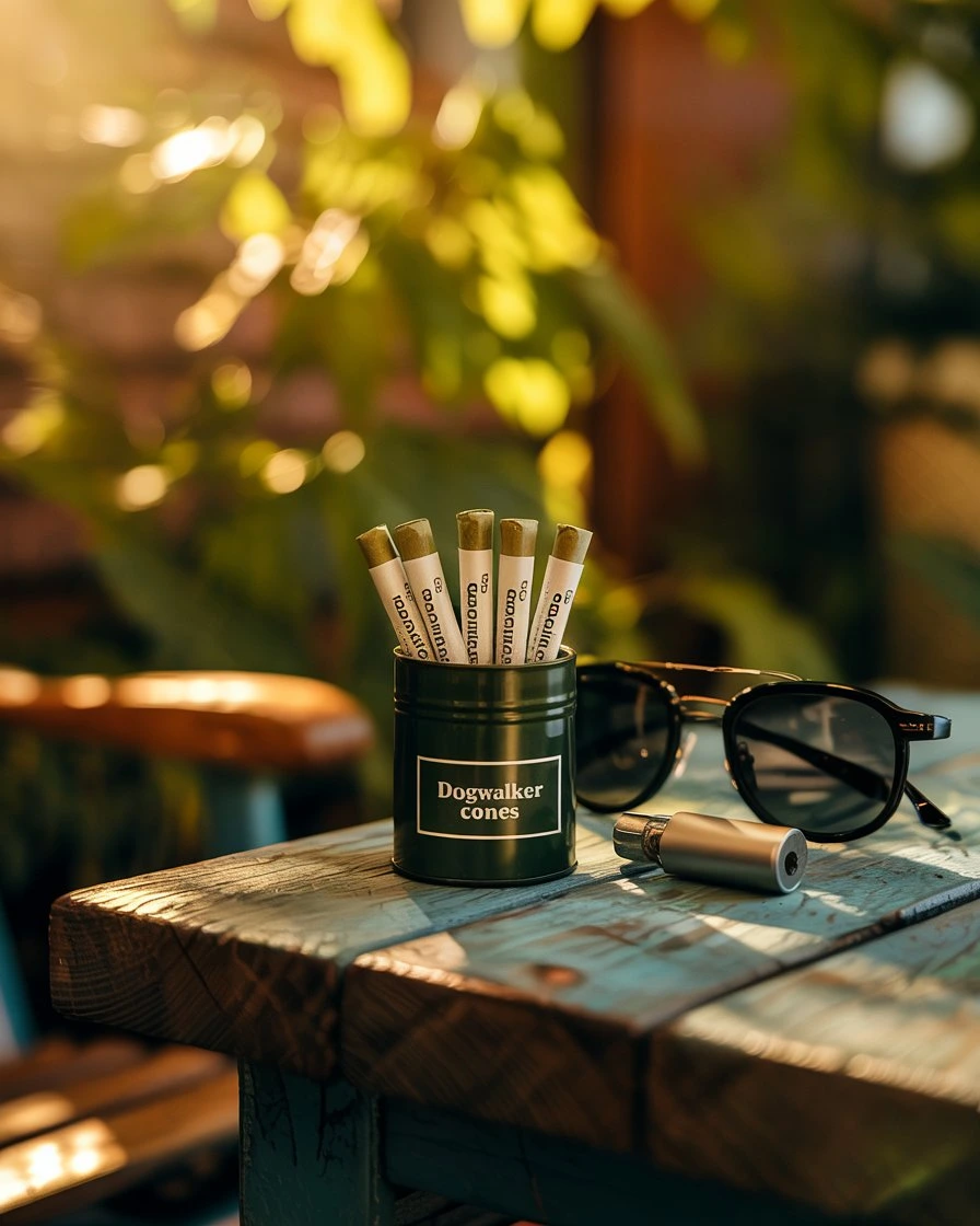 Dogwalker cones in a small portable case – perfect for quick cannabis sessions on the go.